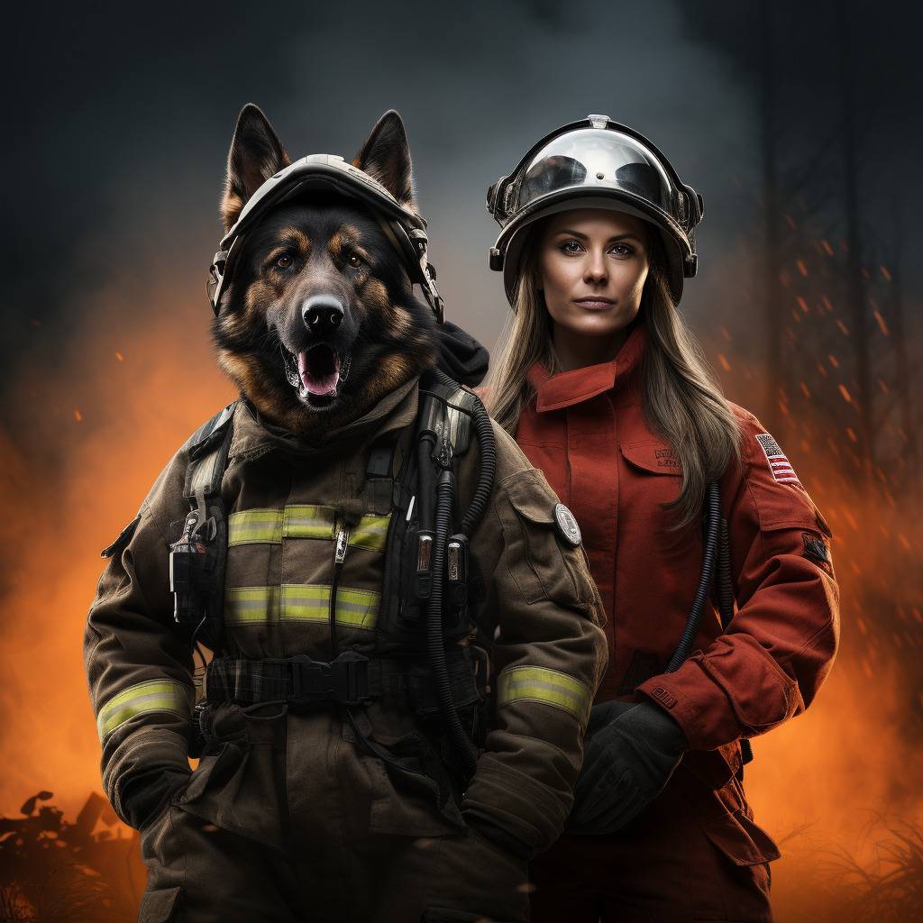 Funny Portrait Pets As Firefighter Portraits