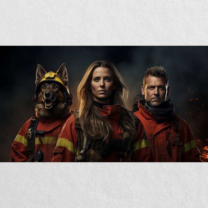 Fireperson Funny Couples Portraits With Pets