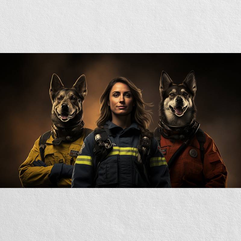 Fireman Pictures Of Dogs And Their Owners Portrait Painting