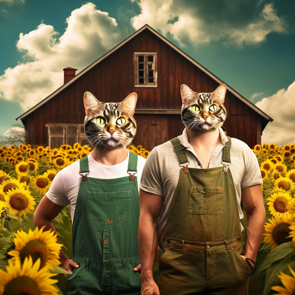 Watercolor Whispers: Furryroyal's Farming Duo in Digital Pet Portrait