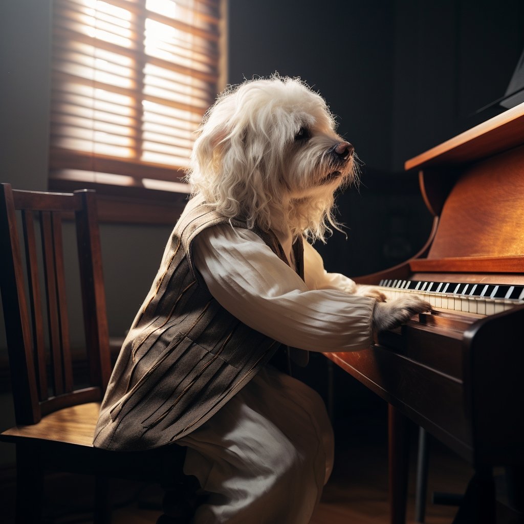 Melody of Love: Pianist Pup's Serenade Canvas Portrait - Best Birthday Gift for Wife