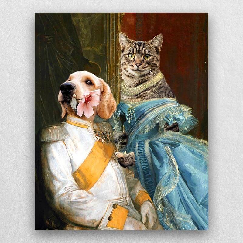 Noble Couple Custom Royal Pet Canvas Art for 2 Pet Portraits