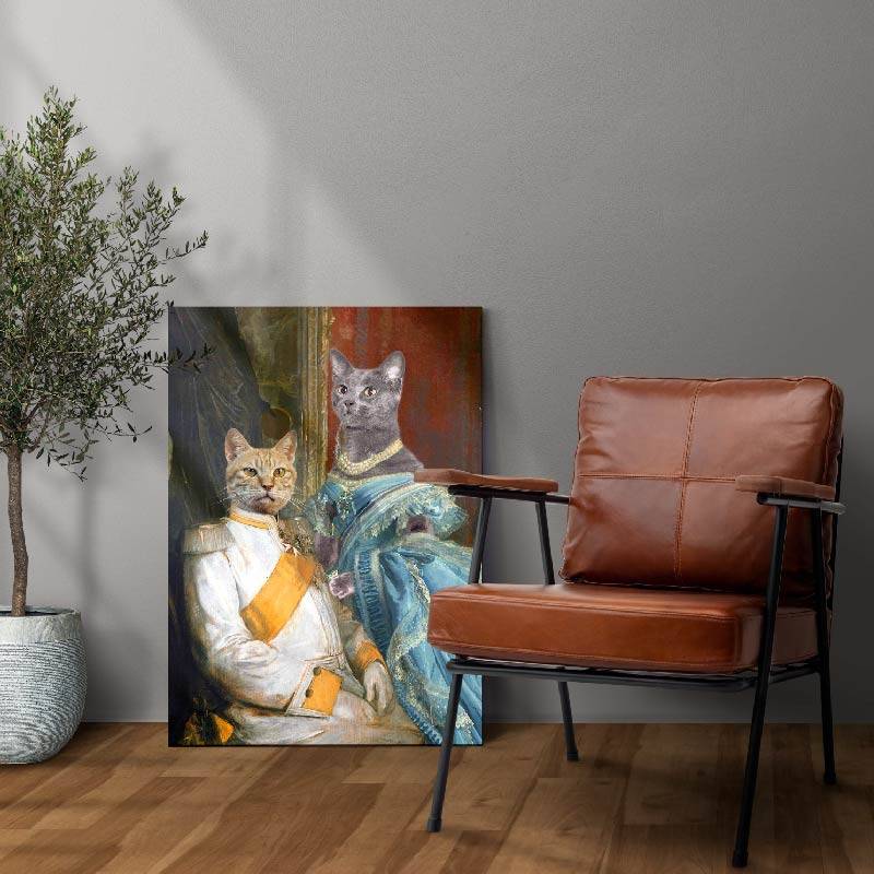 Noble Couple Custom Royal Pet Canvas Art for 2 Pet Portraits