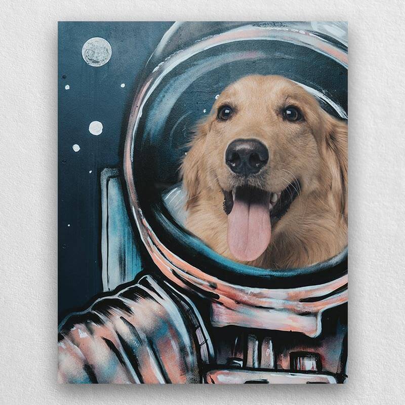 Astronaut Dog Portrait Custom Cute Pet Portrait Canvas