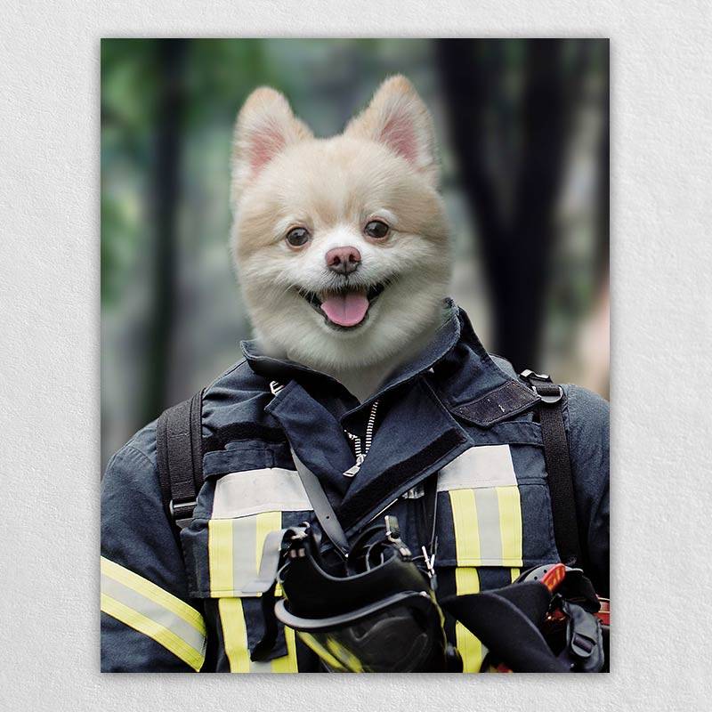Firefighter Dog Portrait Pets Face On Painting