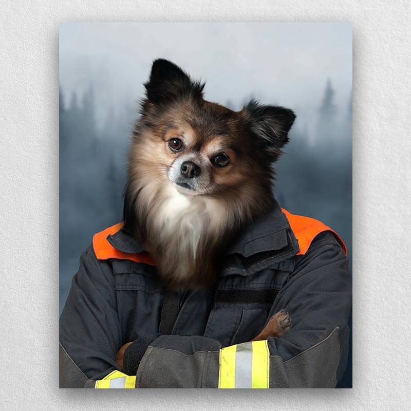 Fireman Portrait Pet Dog And Cat Canvas Paintings