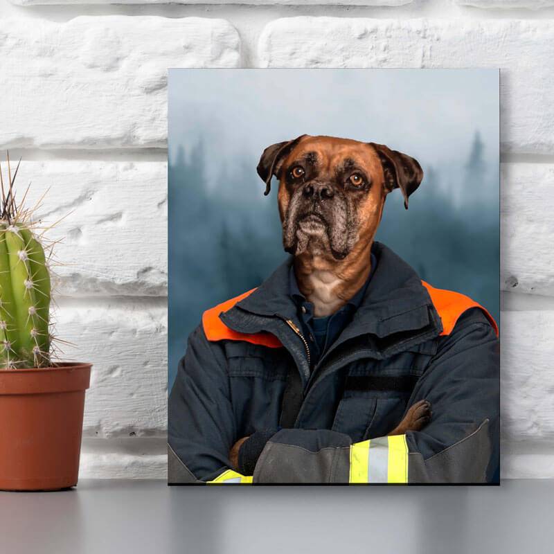 Fireman Portrait Pet Dog And Cat Canvas Paintings