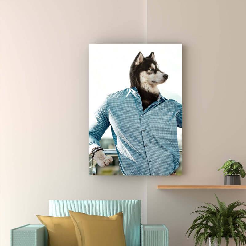 Young Trendy Cat Portraits Dog Into Painting