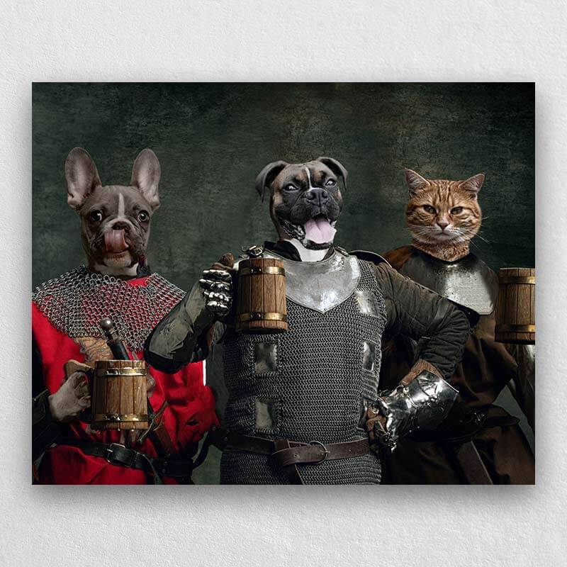 Medieval Warriors With Frothy Beer Portrait Of Animals