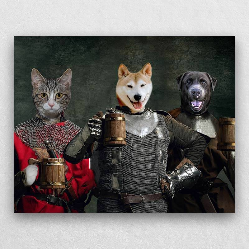 Medieval Warriors With Frothy Beer Portrait Of Animals