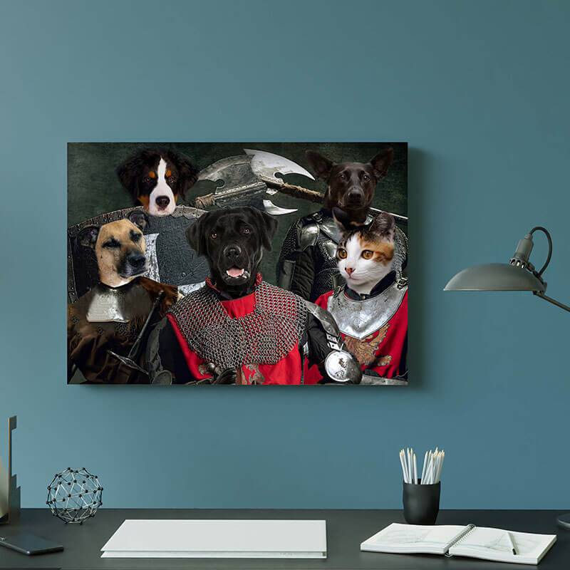 Warrior Family Portrait Of Animals Pet On Canvas