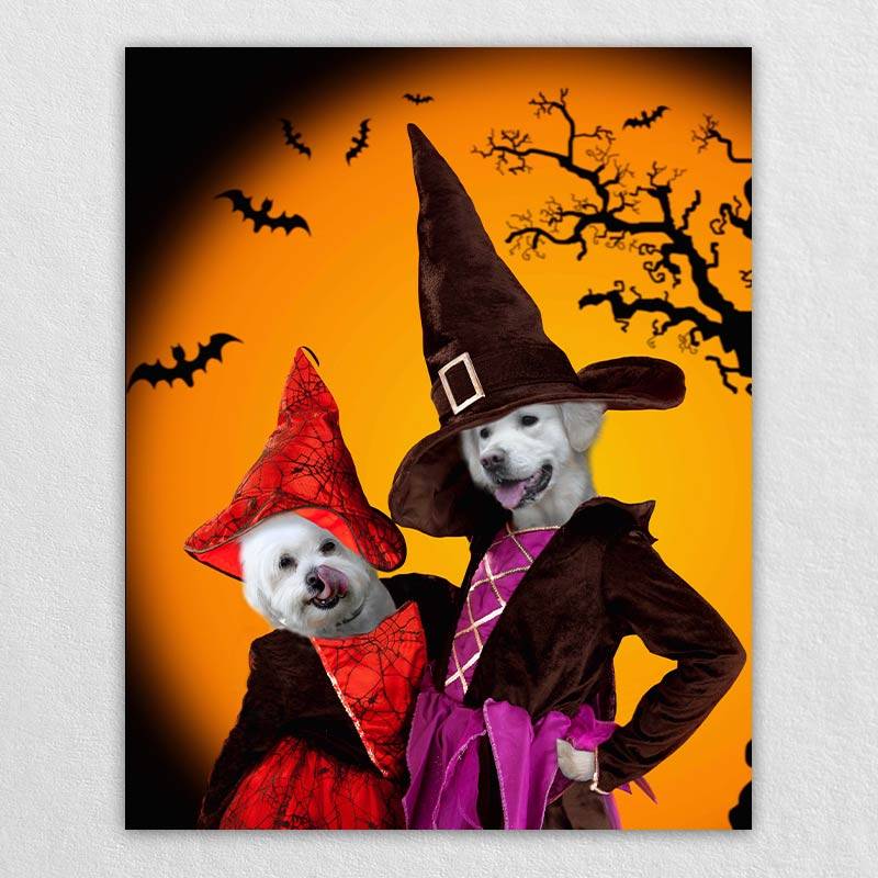 Portrait Of Your Pets In Halloween Witch Costumes