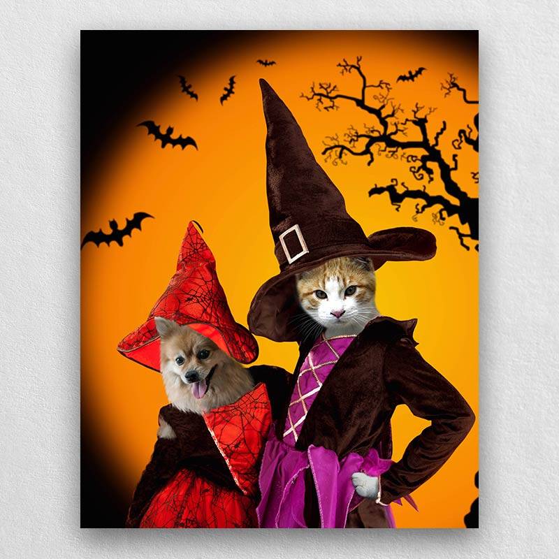 Portrait Of Your Pets In Halloween Witch Costumes