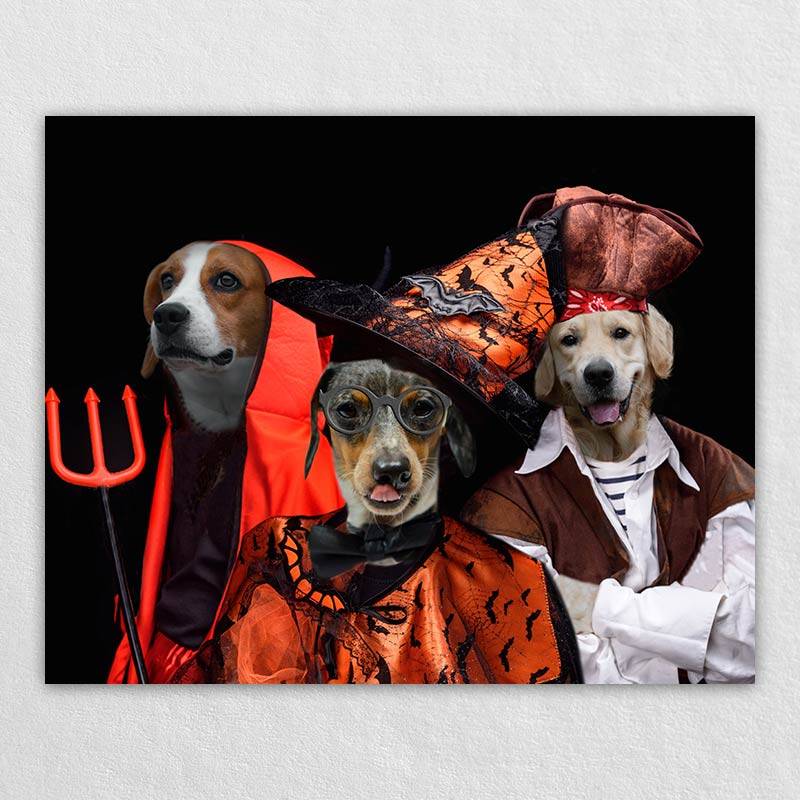 Portrait Of Pets In Halloween Costume Combination