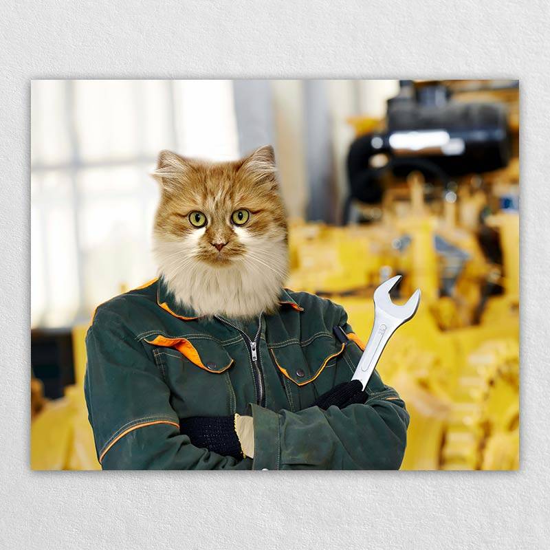 Personalized Factory Worker Machinist Pet Portrait
