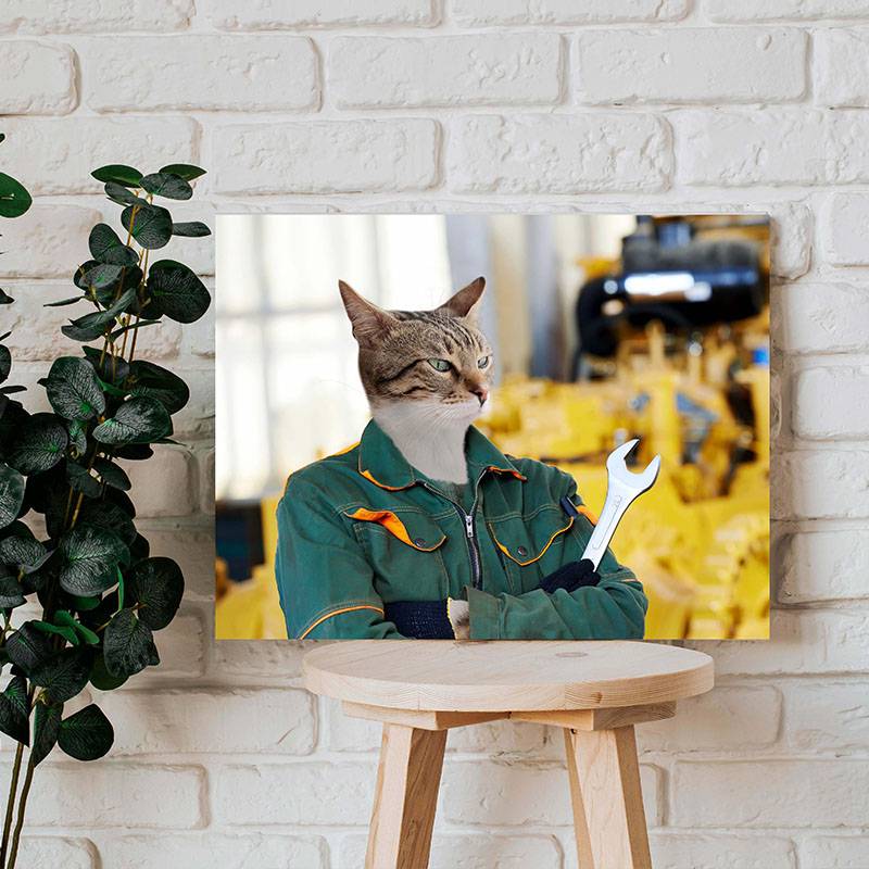 Personalized Factory Worker Machinist Pet Portrait