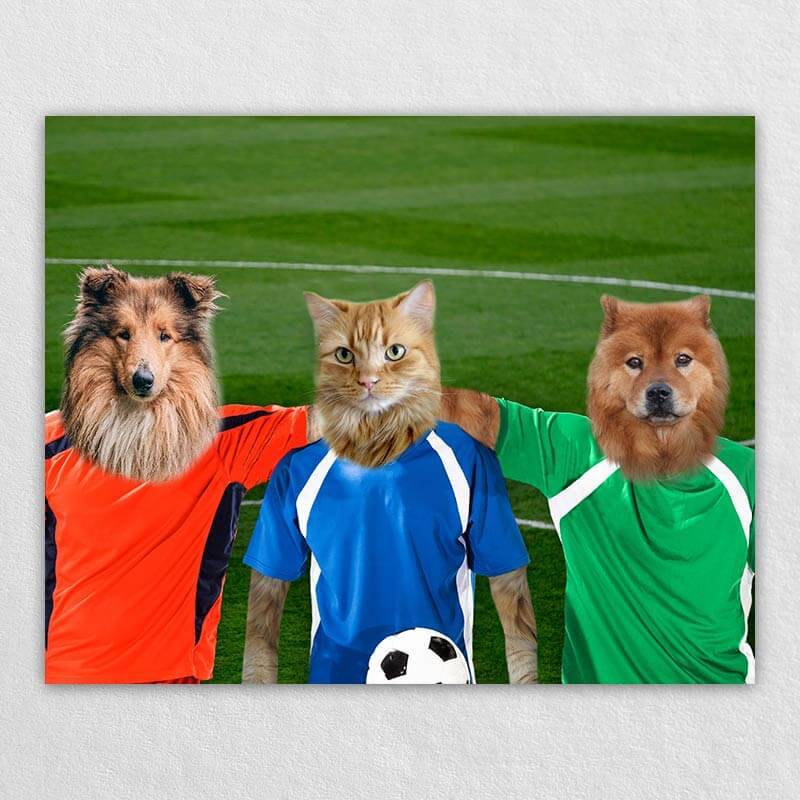 The Soccer Stars On The Green Cat And Dog Art Print