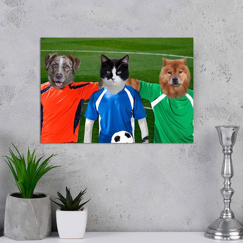 The Soccer Stars On The Green Cat And Dog Art Print