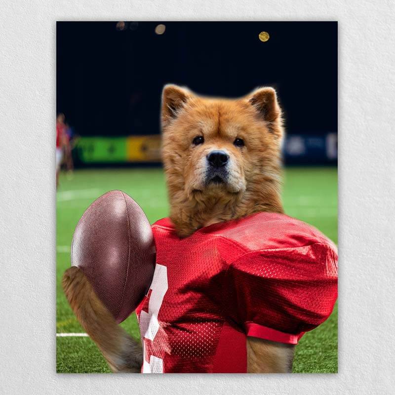 Attractive Football Player Dog Canvas Pet Paintings