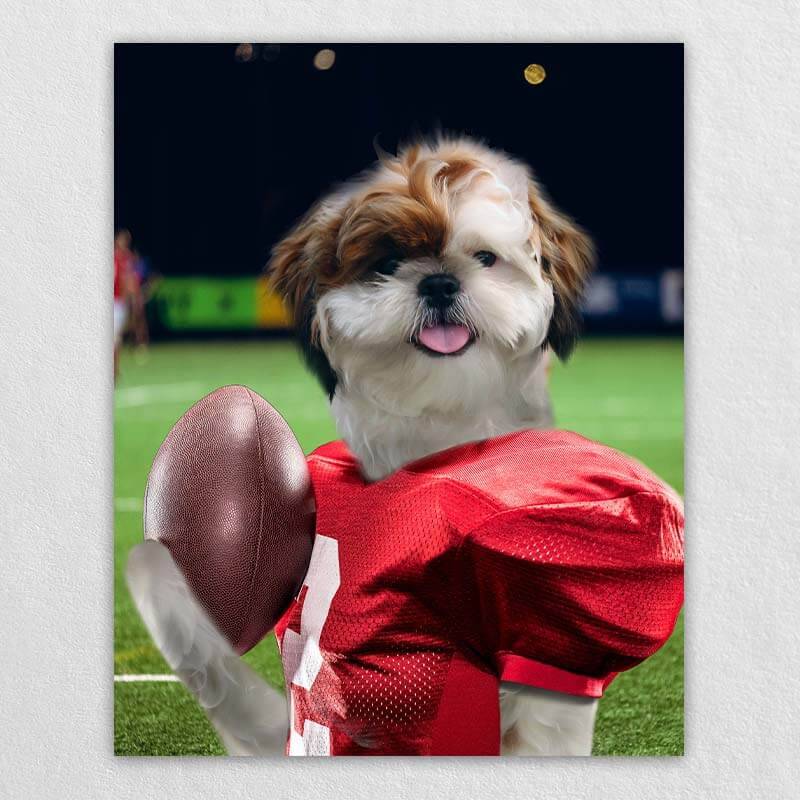 Attractive Football Player Dog Canvas Pet Paintings
