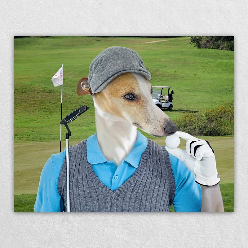 Golfer Dog Oil Painting Hand Painted Pet Portraits