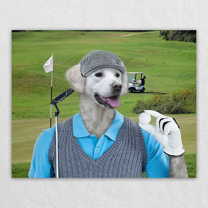 Golfer Dog Oil Painting Hand Painted Pet Portraits