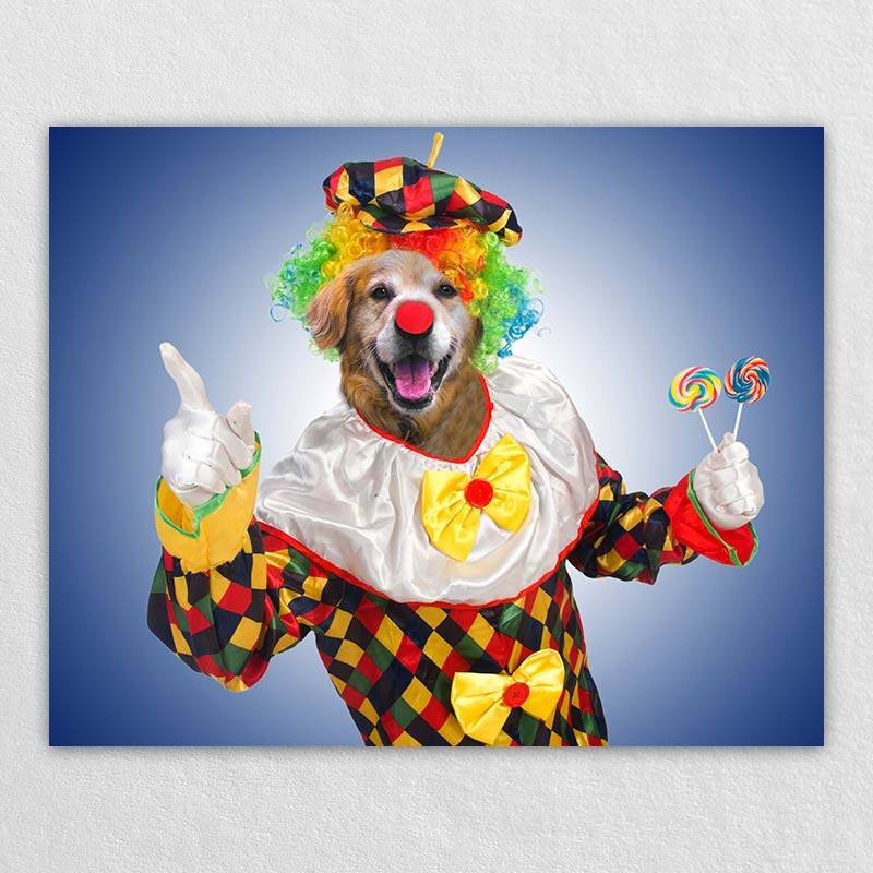 Cute Clown Art Dog Painting Funky Pet Portraits Dog Painting