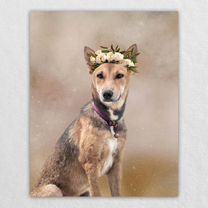 Pet With Flower Crown Animal Canvas Wall Art