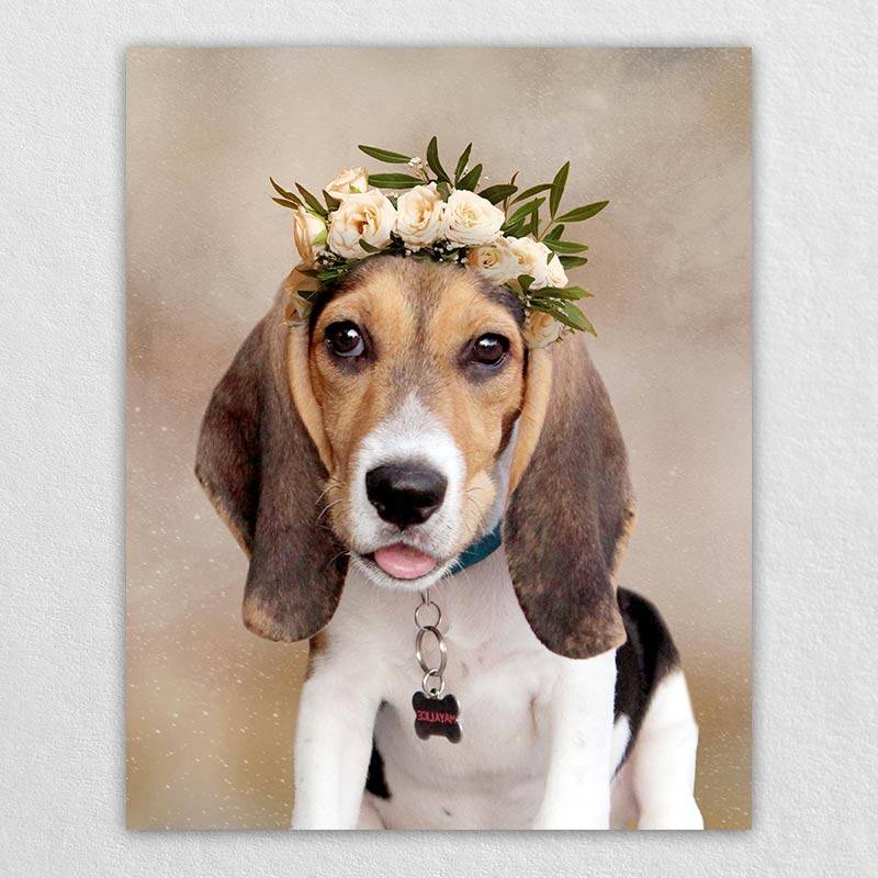 Pet With Flower Crown Animal Canvas Wall Art