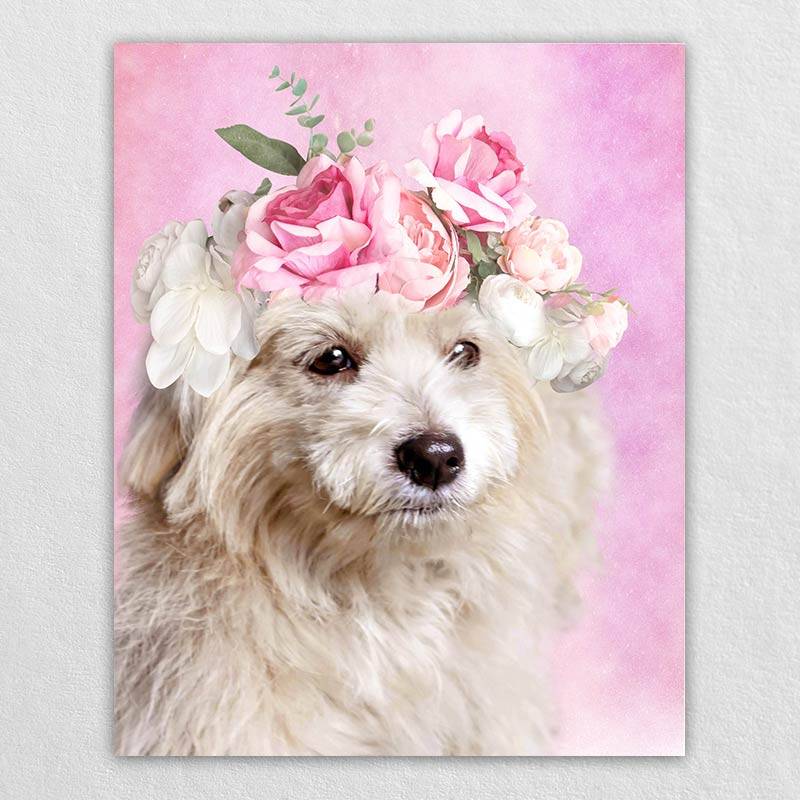 Pet Portraits With Flower Crown Customised Wall Art