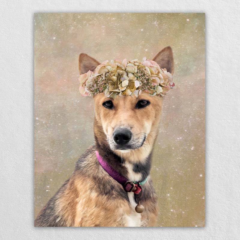 Pet Photos Into Art Dog With Flower Crown Painting