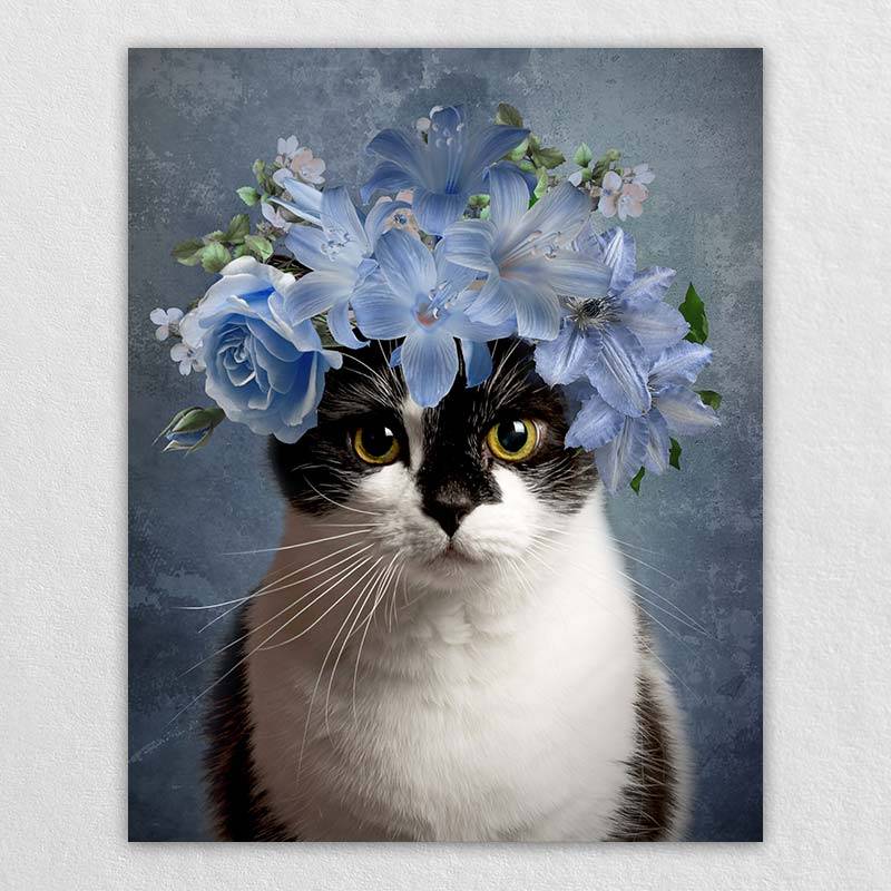 Custom Pet Drawings With Blue Flower Crown