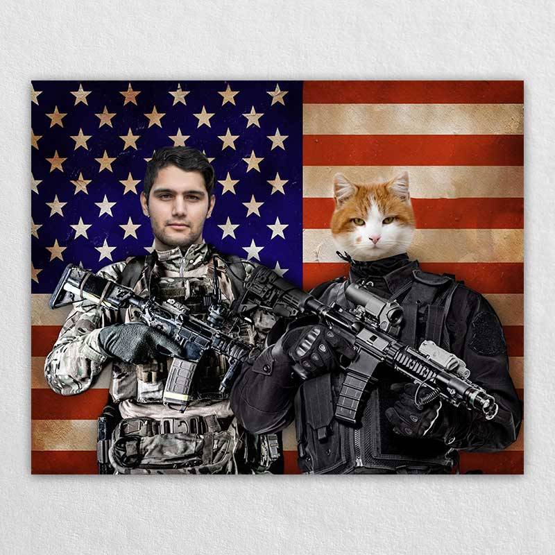 Soldiers Pet Owner Portraits Man And Dog Painting