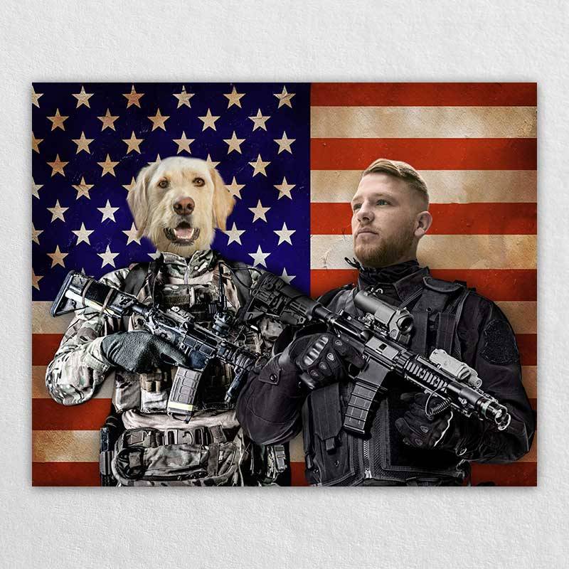 Soldiers Pet Owner Portraits Man And Dog Painting