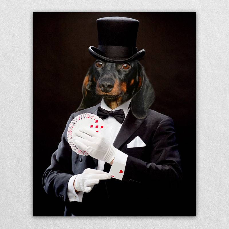 Magician Pets Dogs Playing Cards Painting