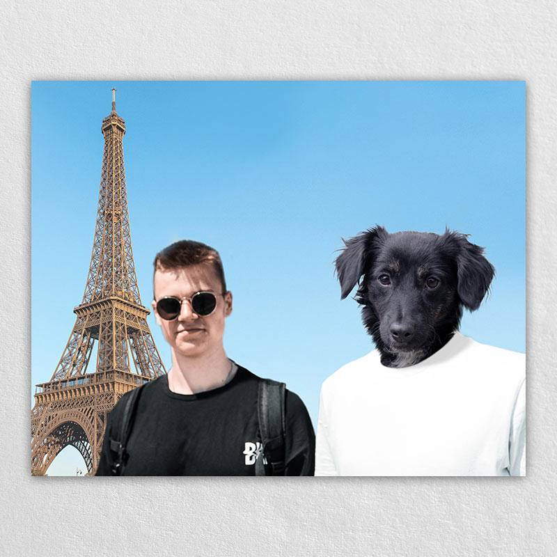 Eiffel Tower Trip Cute Dog Face Drawing Pet Canvas
