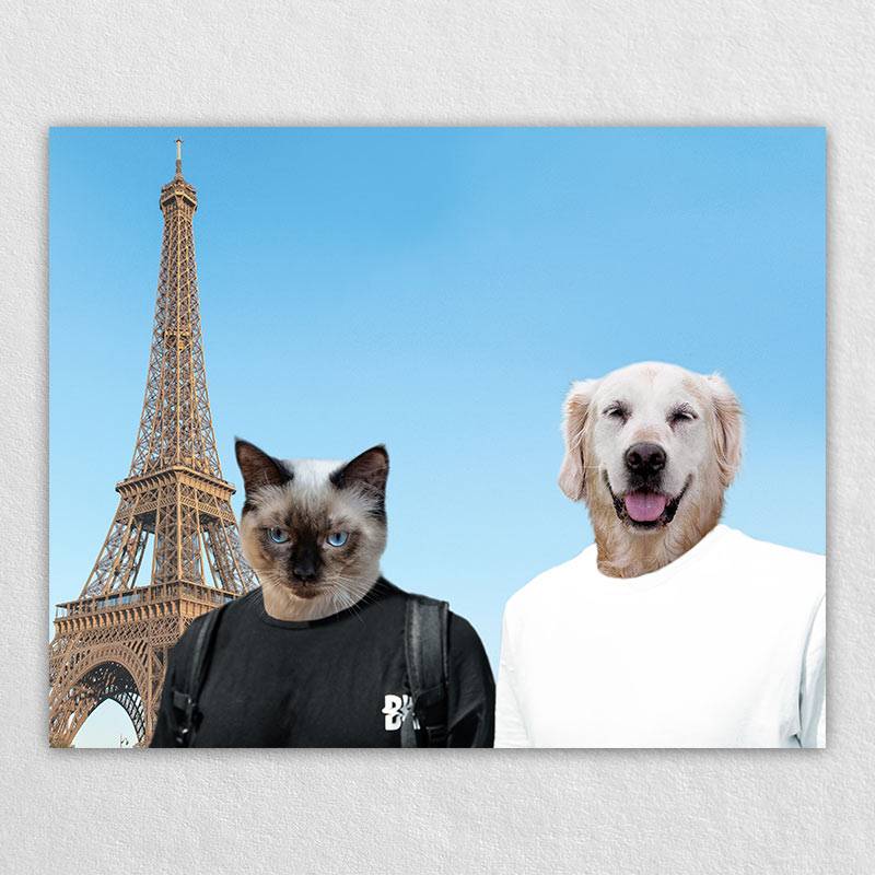 Eiffel Tower Trip Cute Dog Face Drawing Pet Canvas