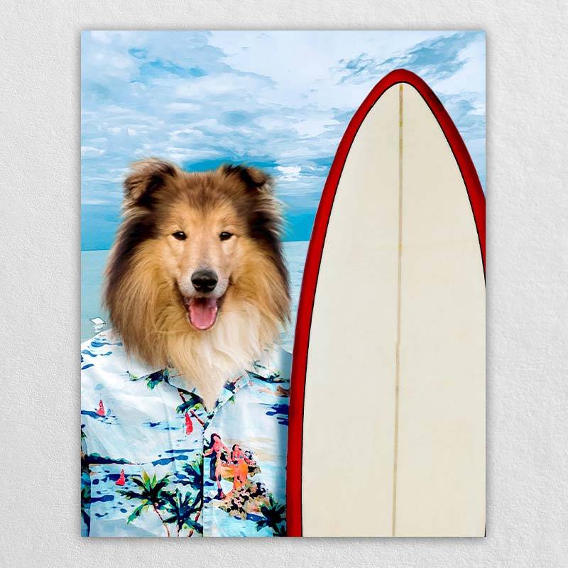 Surfing Funny Dog Canvas Wall Art
