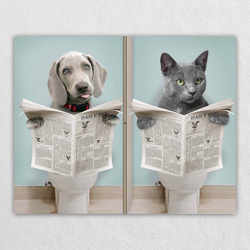Custom Pet Cat Dog On Toilet Wall Art