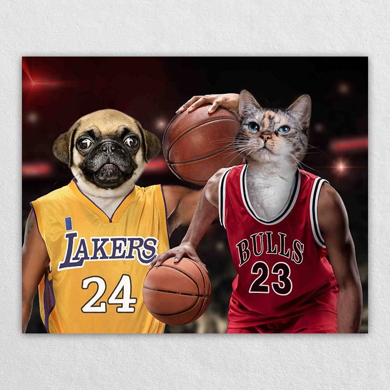 Playing Basketball Hand Painted Cat Portraits Pet Art