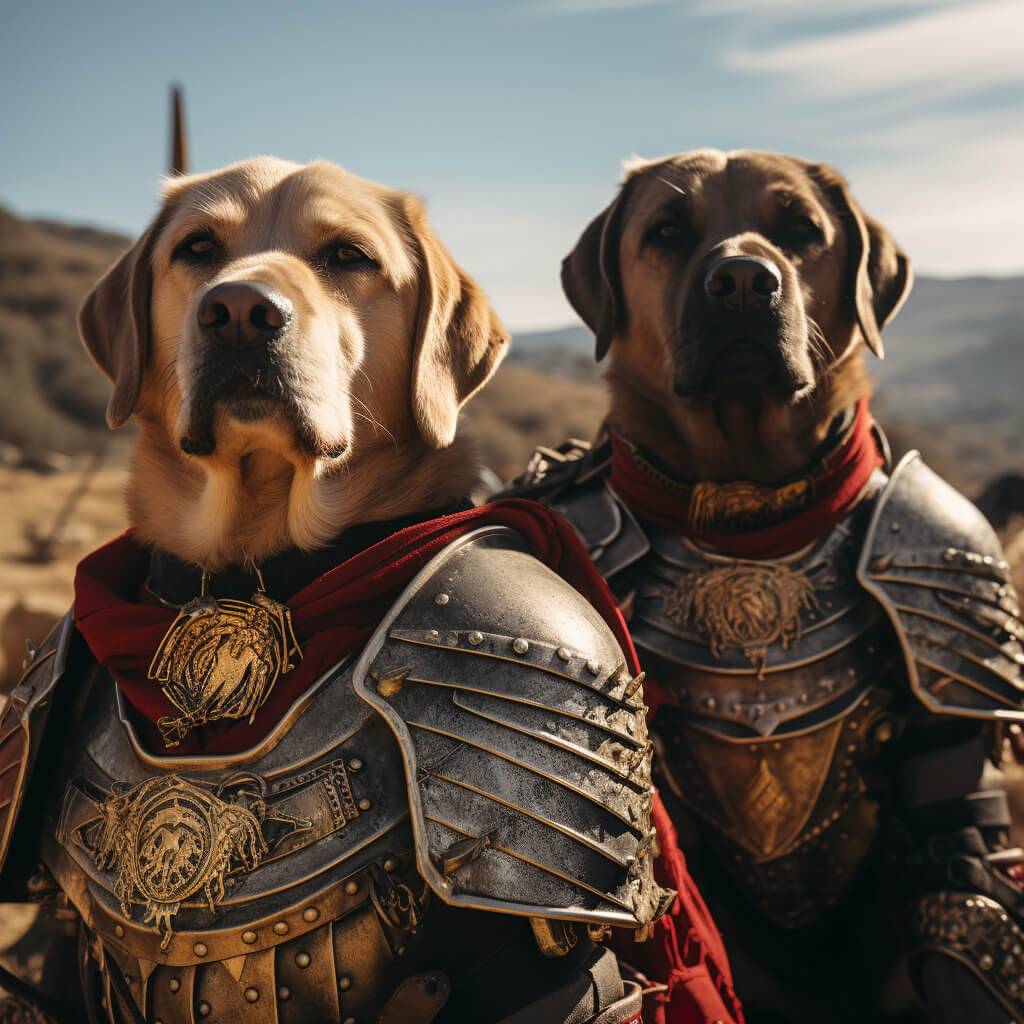 Medieval Warriors Cute Cat And Dog Drawing Painting