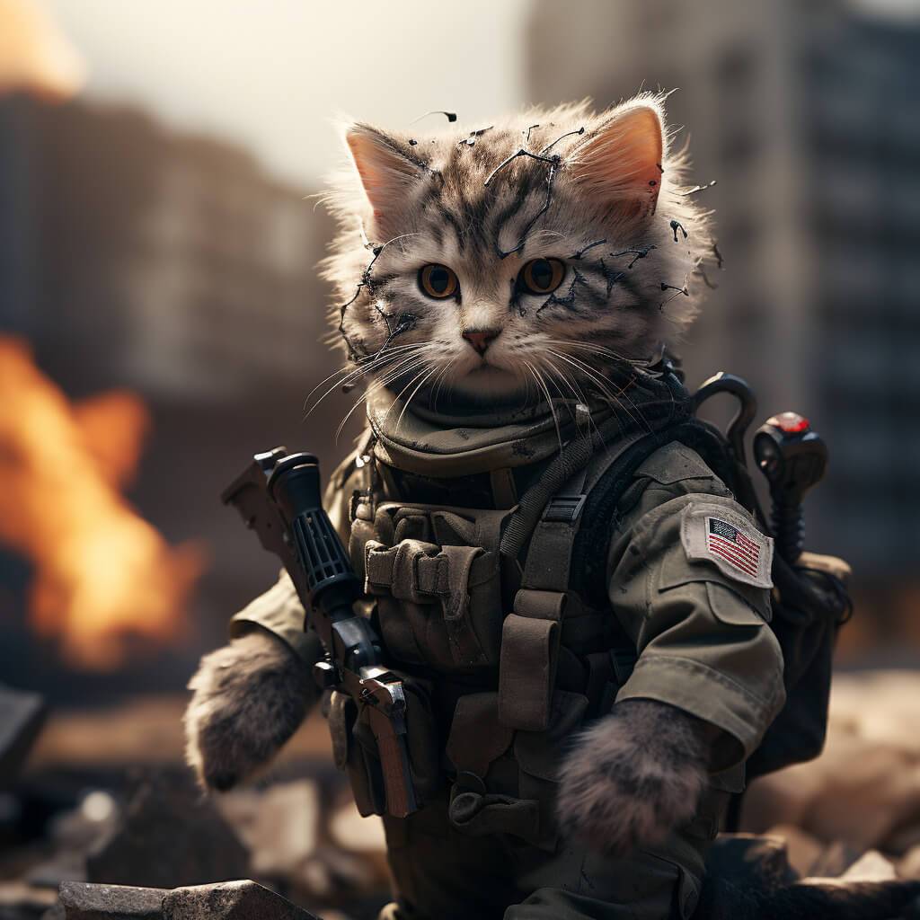 Soldier Modern Art Dog Portrait Cat