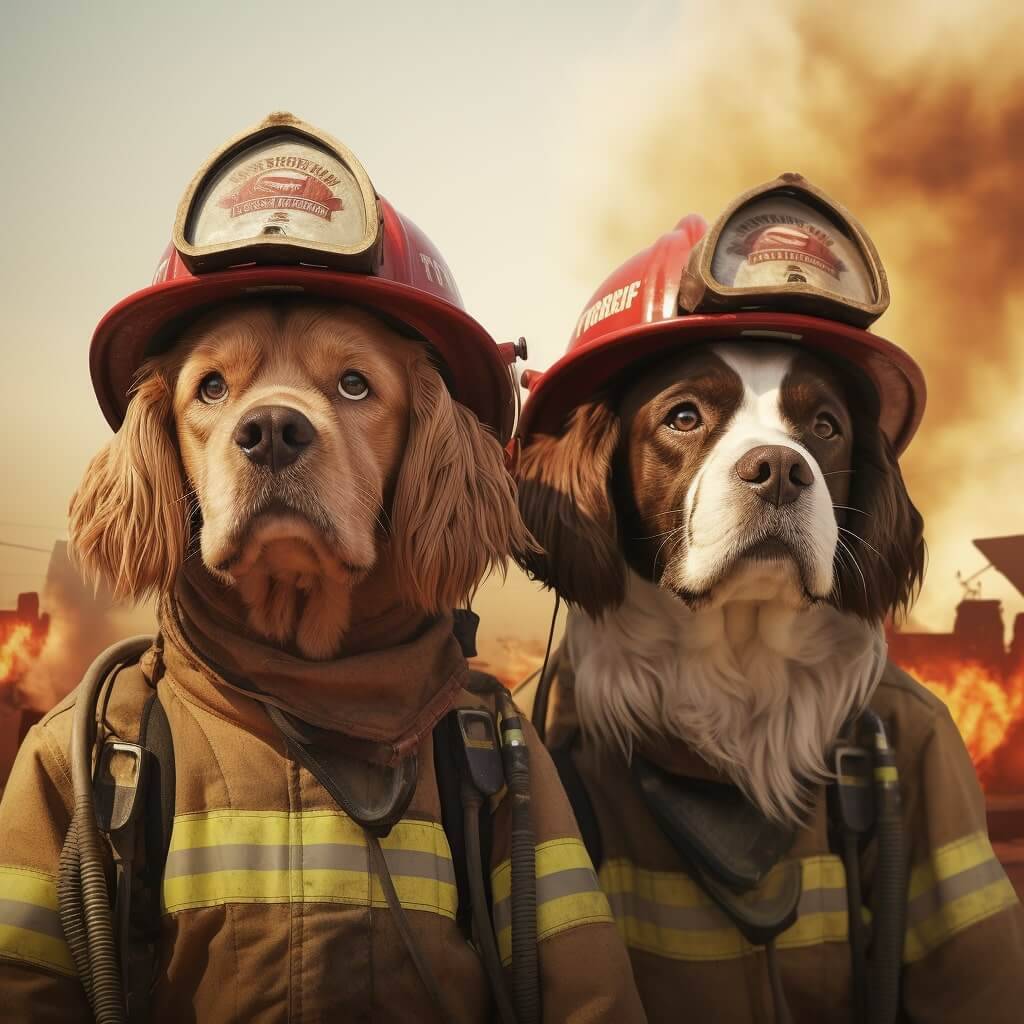 The Fireman Painting of  My Two Dogs
