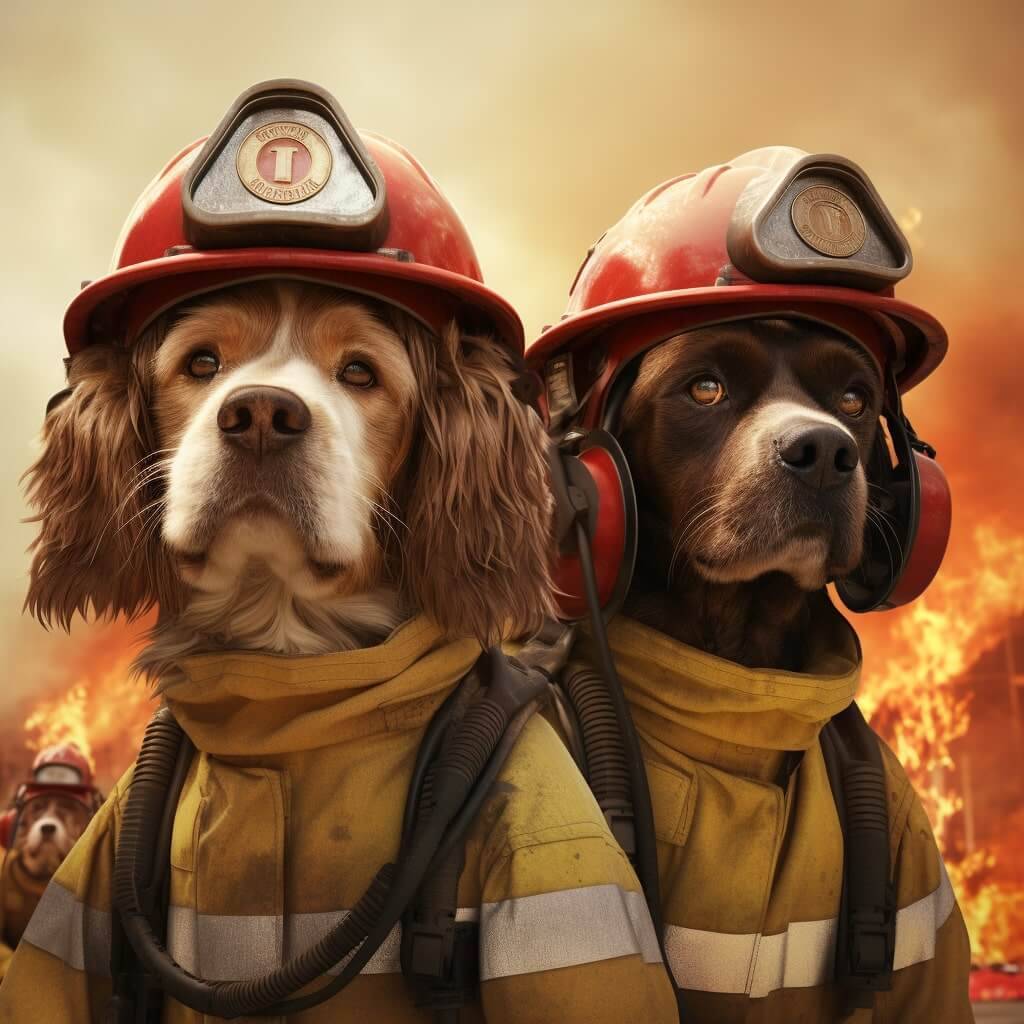Get a Painting of Your Dogs with a Custom Fireman Portrait Dog Painting