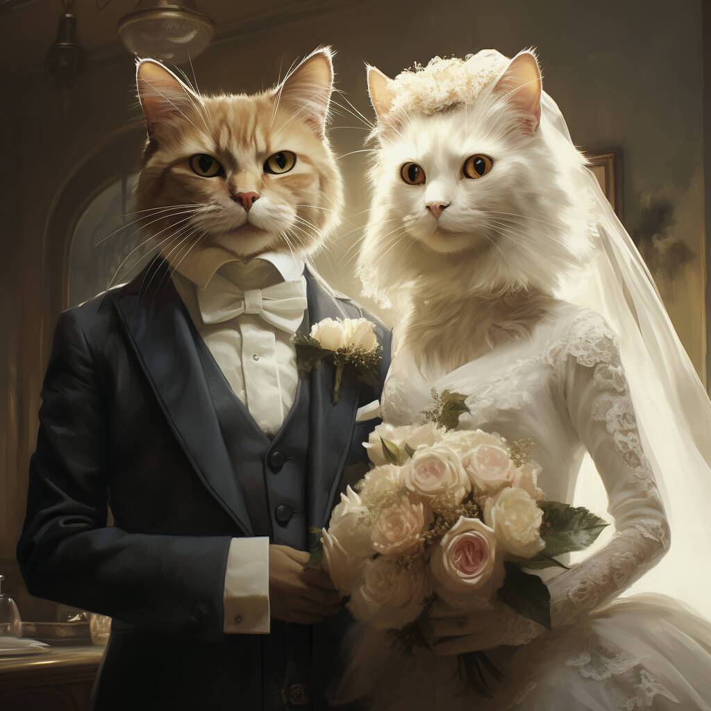 Wedding Couple Portrait Pet Painting Canvas