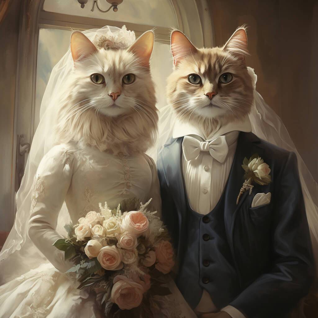 Custom Pet Wedding Couple Painting Portrait