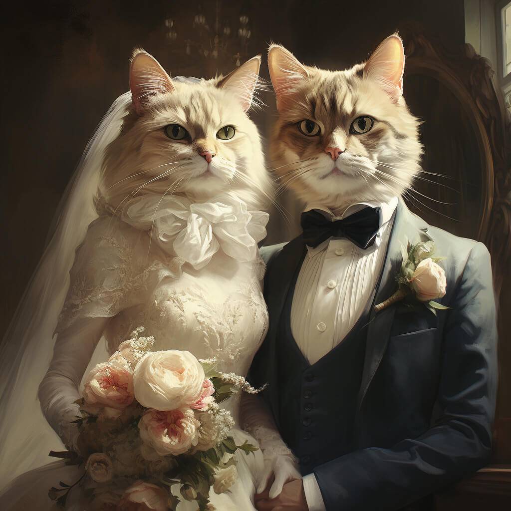 Wedding Couple Artwork Animal Portrait Painting