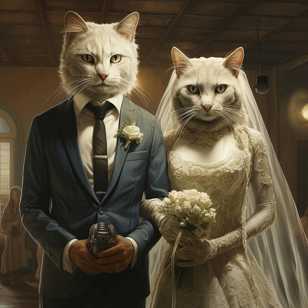 Wedding Couple Digital Painting Pet Portrait Canvas