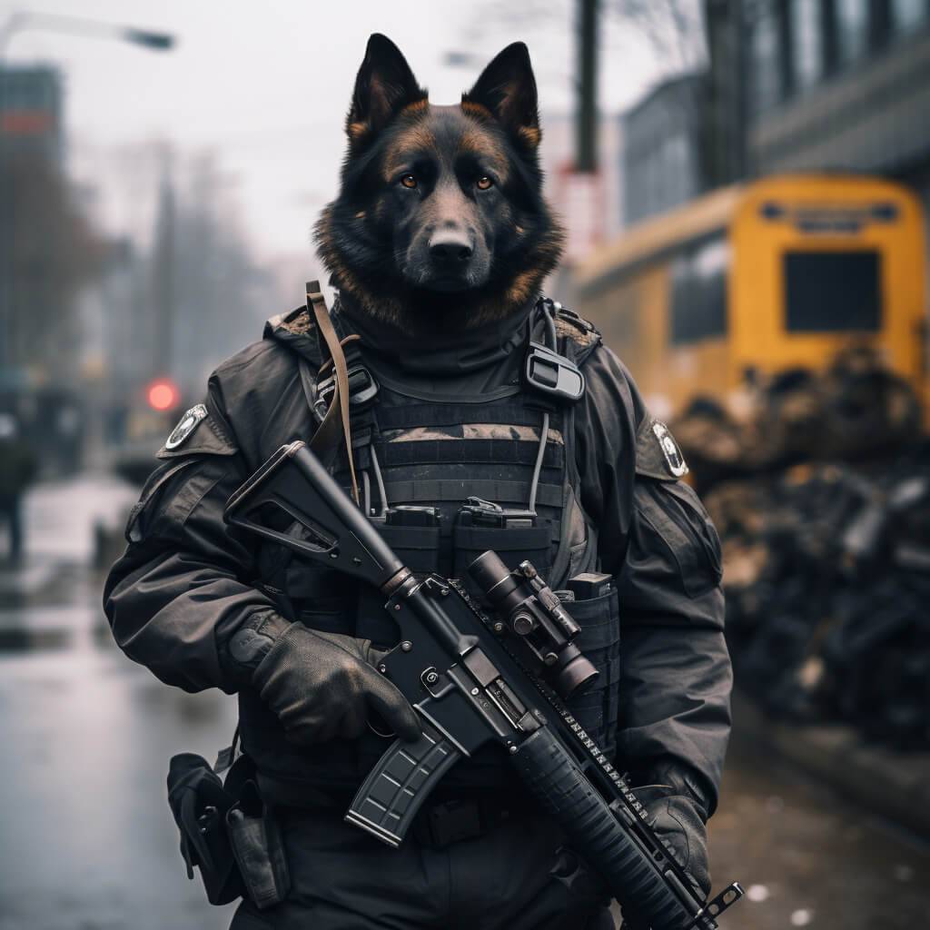 Military Police Art Dog Cat Portrait Art
