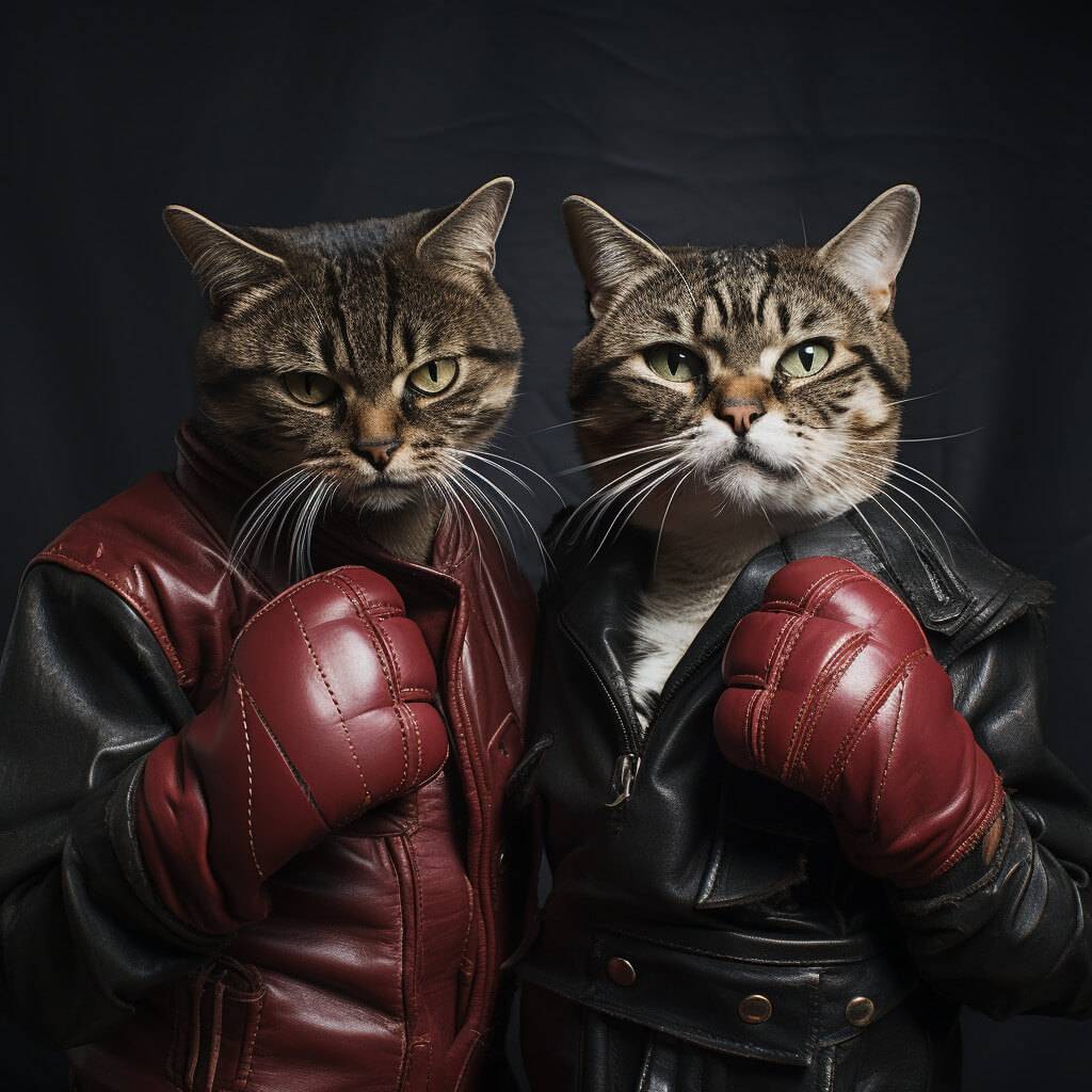 Cat Boxing Painting Wall Art Canvas Pet Artwork Gifts